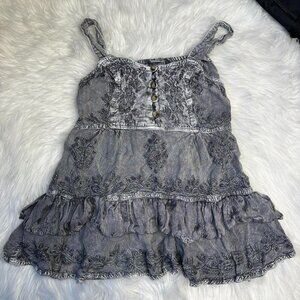 free size denim style grey wash ruffle top